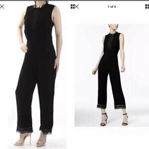 Yyigal Yigal Azrouel Black Pants Romper Jumpsuit Lace Wide‎ Legs Sleeveless Sz 2